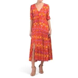 Anthropologie Abel The Label Floral Boho Peasant Midi Dress Vneck Empire Waist M